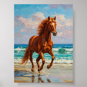 Galloping Horse by Sea Oil Painting Art Poster