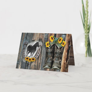 Galloping Horse Cowboy Boots Horseshoe Sunflowers Note Card