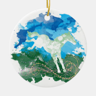 Galloping horse design ceramic tree decoration