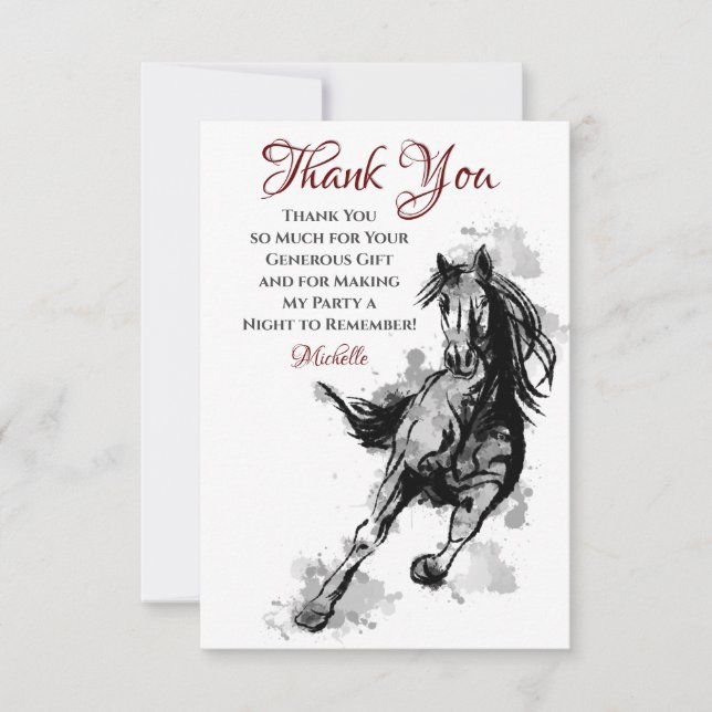 Galloping Horse Sketch Flat Birthday Thank You Card (Front)