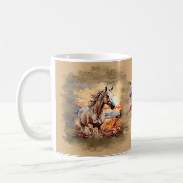 Galloping Horse Sunset Wildflower Mug Tan (Left)
