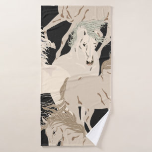 Galloping horse vintage seamless pattern. Square b Bath Towel