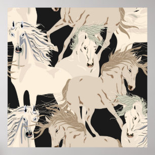 Galloping horse vintage seamless pattern. Square b Poster