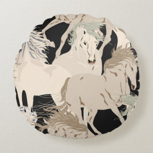Galloping horse vintage seamless pattern. Square b Round Cushion
