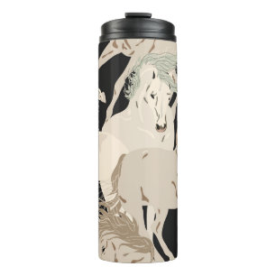 Galloping horse vintage seamless pattern. Square b Thermal Tumbler