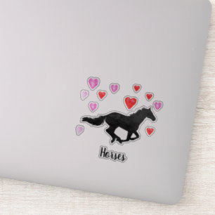 Galloping Horse Watercolor Silhouette Hearts