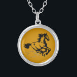 Galloping Horse Wild and Free Silver Plated Necklace<br><div class="desc">A fantastic illustration of a galloping horse. This horse is a golden chestnut brown colour with a black mane and tail. He can be seen galloping fast with clouds of dust being kicked up by his heels. His mane and tail flying in the breeze. Great for horse lovers.</div>