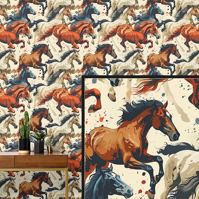 Galloping Horses Brown Cream White Wallpaper (Creator Uploaded)