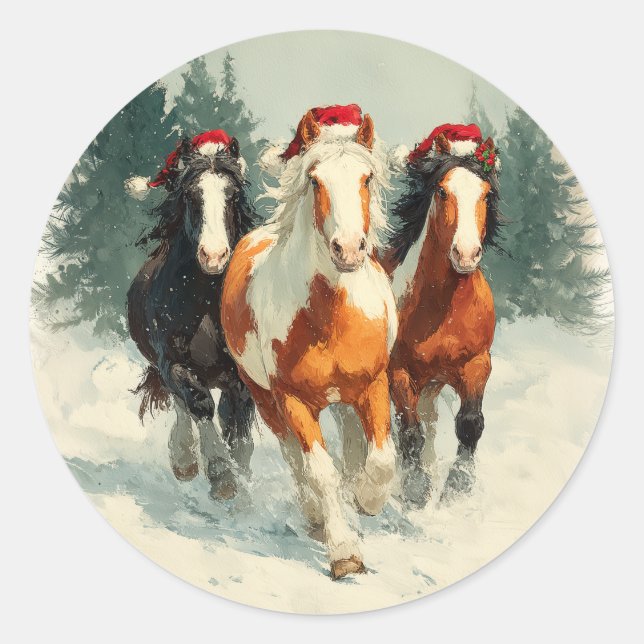 Galloping Horses Christmas Sticker (Front)