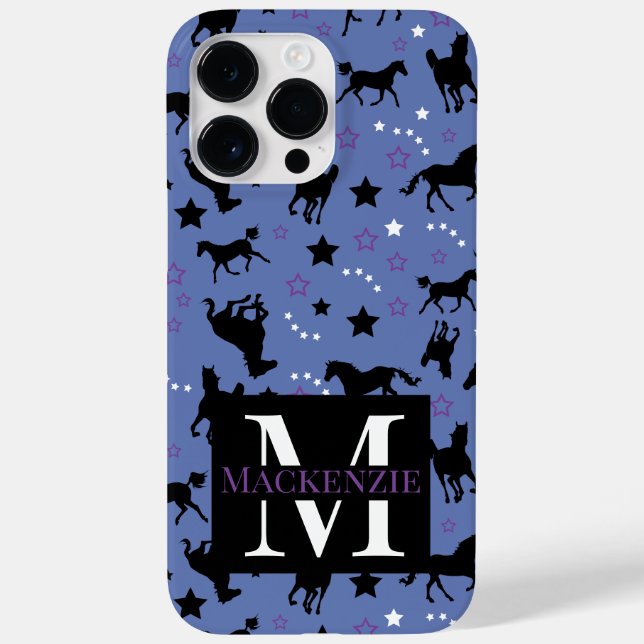 Galloping Horses Equestrian Horse Pattern Monogram Case-Mate iPhone Case (Back)