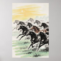 Galloping Horses Feng Shui – Chinese Ink Wash