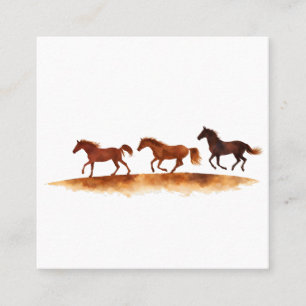 Galloping Horses on Watercolor Plain Square Business Card