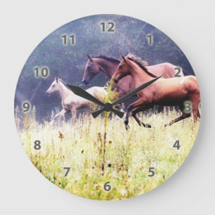 Galloping Horses Photography Large Clock