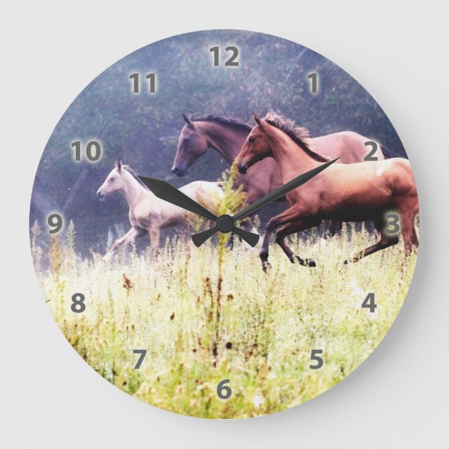 Galloping Horses Photography Large Clock (Front)