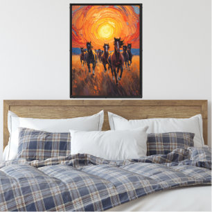 Galloping Horses Sunset Impressionist Art Canvas Print