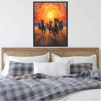 Galloping Horses Sunset Impressionist Art Canvas Print