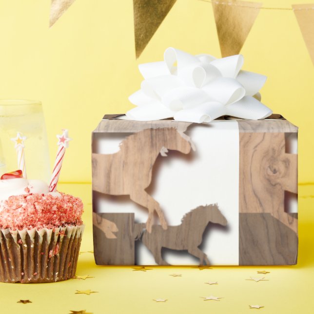 Galloping horses wooden silhouettes wrapping paper (Birthday Party)