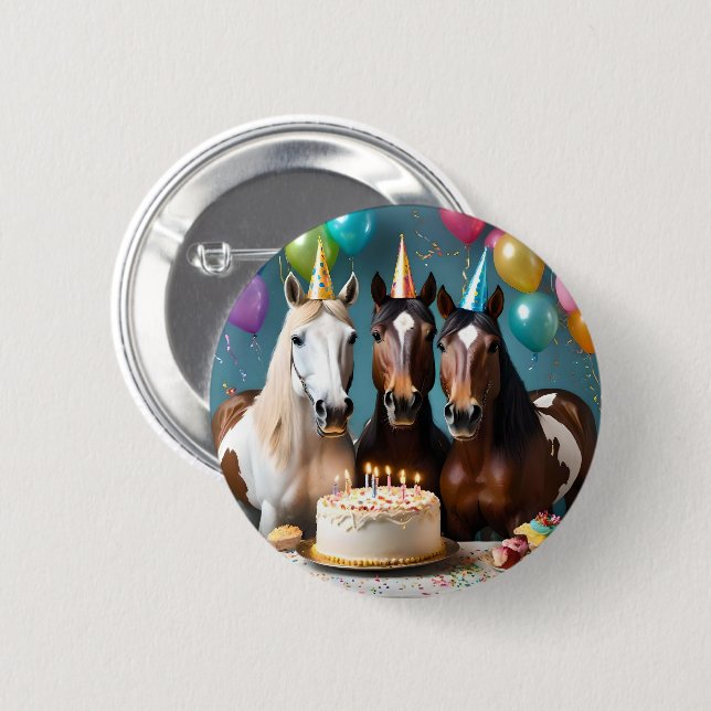Galloping into Fun: A Horse Birthday Celebration 6 Cm Round Badge (Front & Back)
