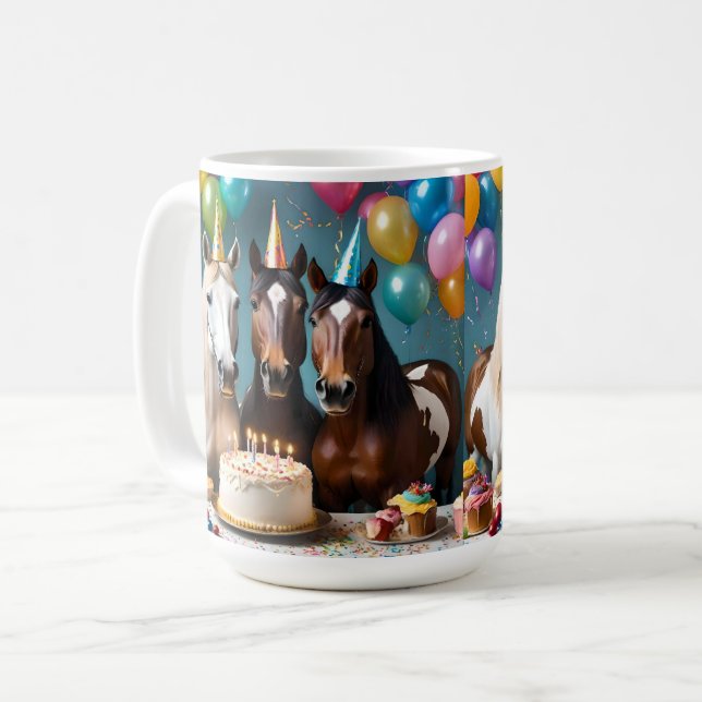 Galloping into Fun: A Horse Birthday Celebration Coffee Mug (Front Left)