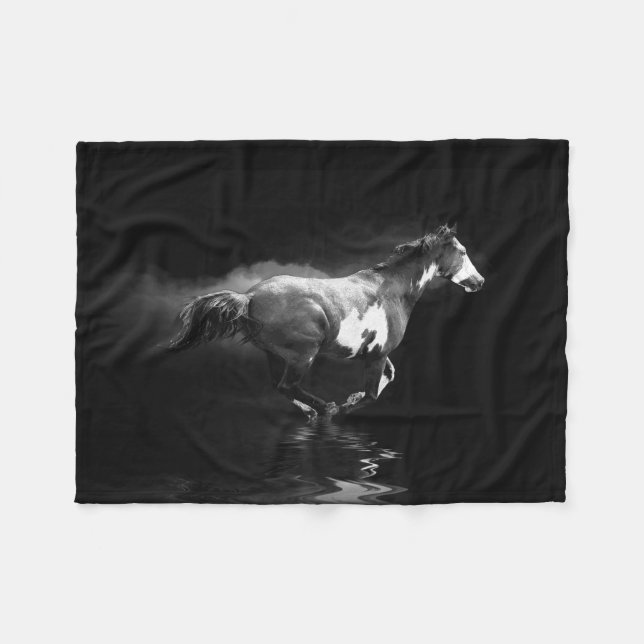 Galloping Pinto Horse and Smoke Fleece Blanket (Front (Horizontal))