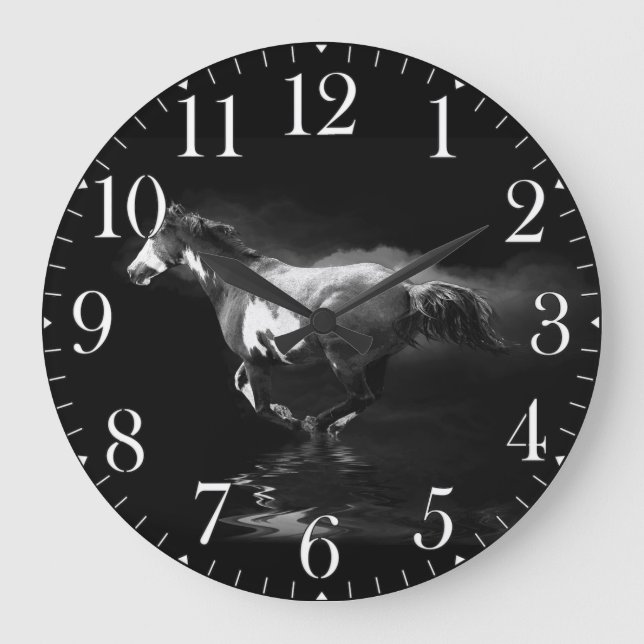 Galloping Pinto Horse and Smoke Large Clock (Front)
