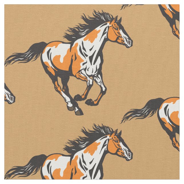 Galloping pinto Horse Fabric (Close Up)