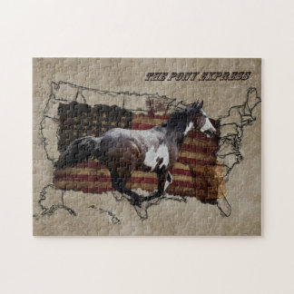 Galloping Pinto Paint USA Pony Express Horse Jigsaw Puzzle