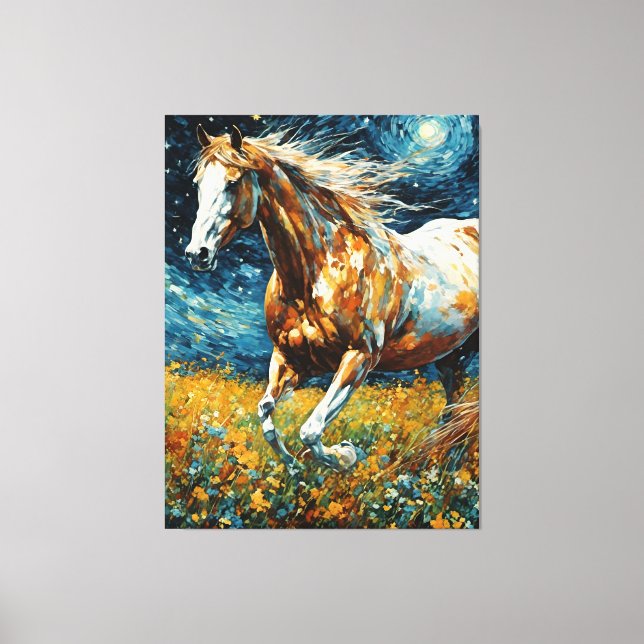 Galloping Pinto Stallion Van Gogh Canvas Print (Front)
