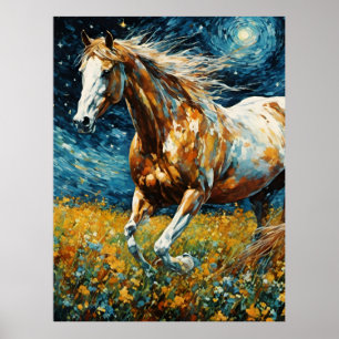 Galloping Pinto Stallion Van Gogh Poster