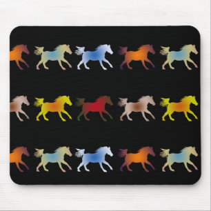 Galloping Ponies on Black Mouse Mat