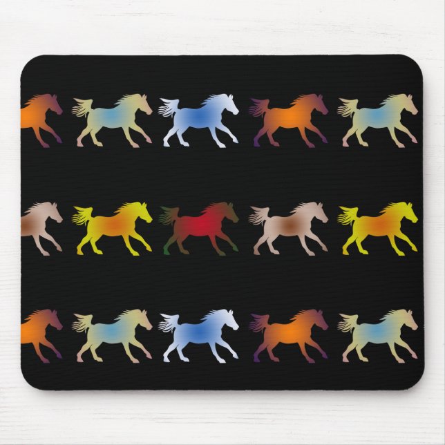 Galloping Ponies on Black Mouse Mat (Front)