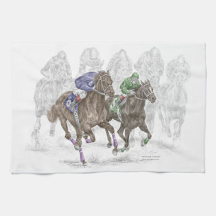 Galloping Race Horses Tea Towel