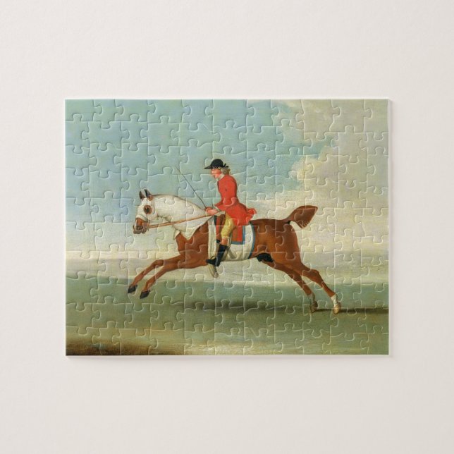 Galloping Racehorse and mounted Jockey in Red (oil Jigsaw Puzzle (Horizontal)