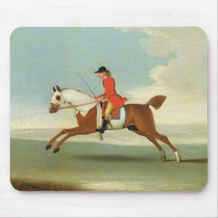 Galloping Racehorse and mounted Jockey in Red (oil Mouse Mat