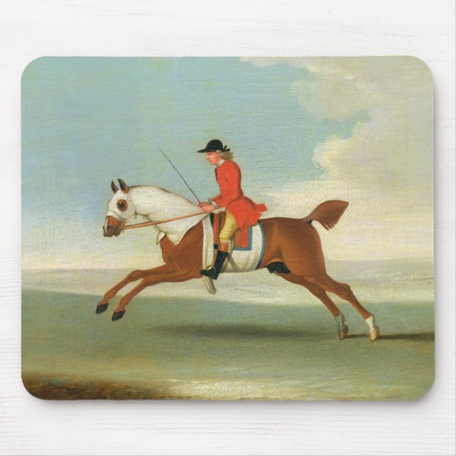 Galloping Racehorse and mounted Jockey in Red (oil Mouse Mat (Front)