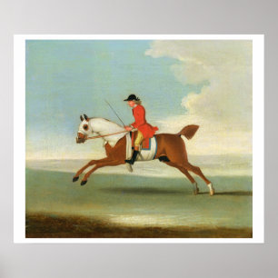 Galloping Racehorse and mounted Jockey in Red (oil Poster