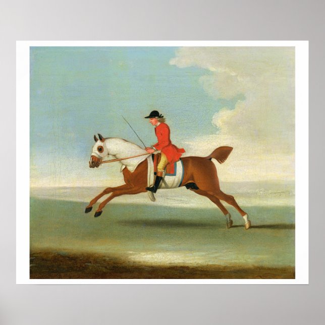 Galloping Racehorse and mounted Jockey in Red (oil Poster (Front)