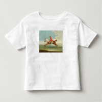 Galloping Racehorse and mounted Jockey in Red (oil