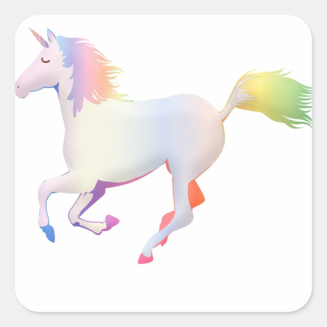 Galloping Rainbow Unicorn Square Sticker (Front)