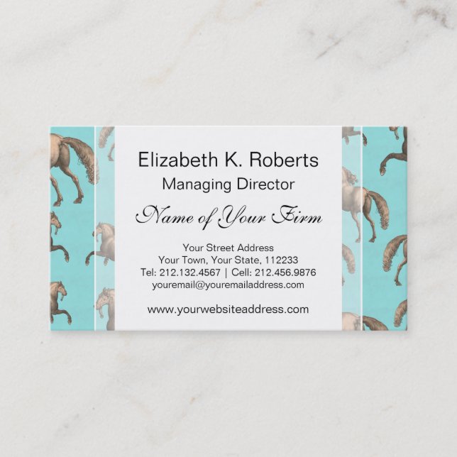 Galloping Spanish Stallions Aqua Background Business Card (Front)