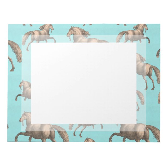Galloping Spanish Stallions Aqua Background Notepad (Front)