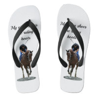 Galloping Thoroughbred Horse And Rider Flip Flops