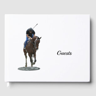Galloping Thoroughbred Horse And Rider Guest Book