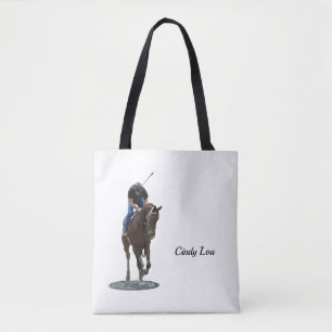 Galloping Thoroughbred Horse And Rider Tote Bag