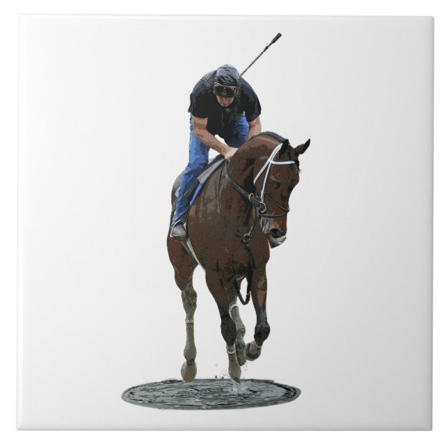 Galloping Thoroughbred Horse Ceramic Tile (Front)