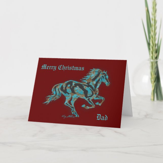 Galloping Turquoise Horse Holiday Card (Front)