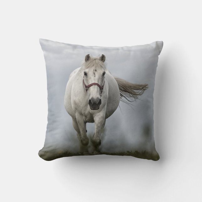 Galloping White Horse Cushion (Front)