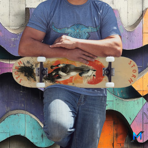 Galloping White Horse in Sunset Glory, Retro Wild  Skateboard
