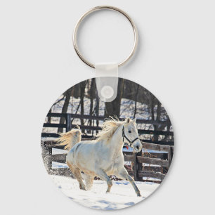Galloping White Horse Key Ring