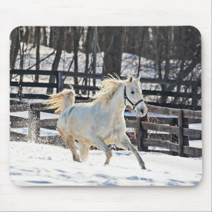Galloping White Horse Mouse Mat